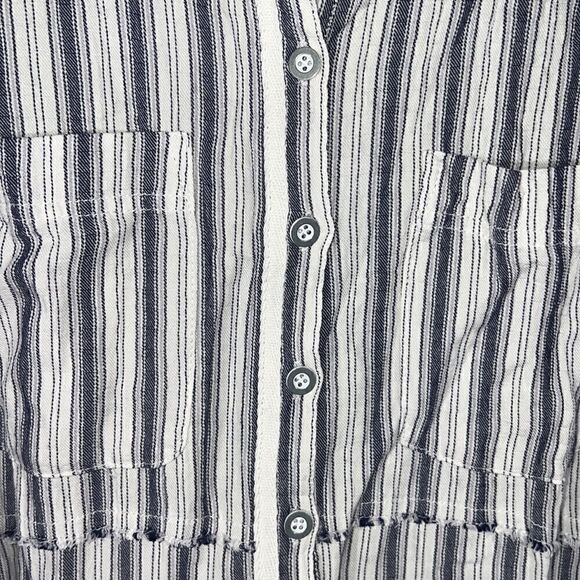 FREE PEOPLE PINSTRIPES TUNIC IN NAVY WHITE COMBO NWT MEDIUM RAW EDGES - Picture 5 of 7